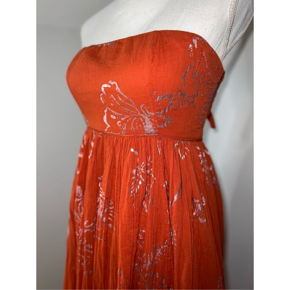 Free People Strapless Midi Dress XS Orange Florals - Picture 12 of 13